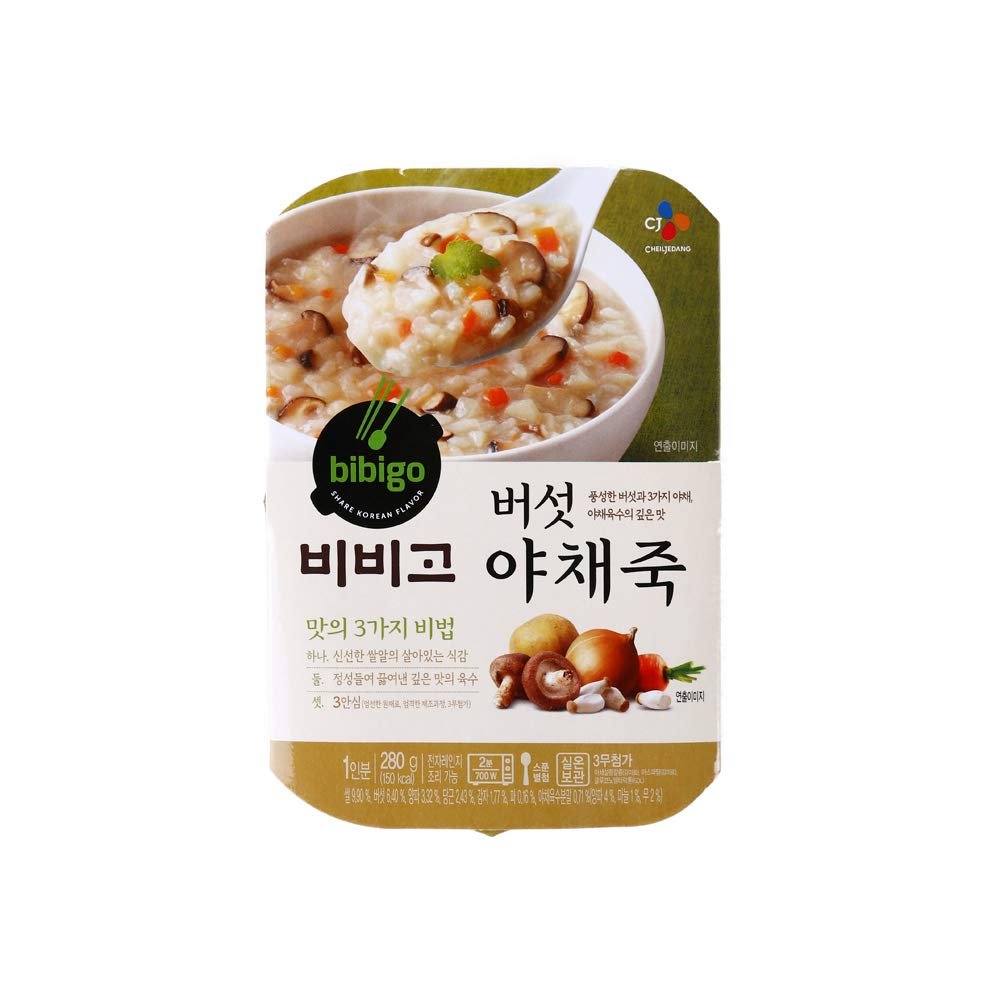 Bibigo Korean Mushroom and Vegetable Rice Porridge, Microwaveable, 2 Pack (280g x 2)