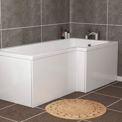 1600 x 540mm L-Shape Shower Bath Front Panel Gloss White Modern Bathroom