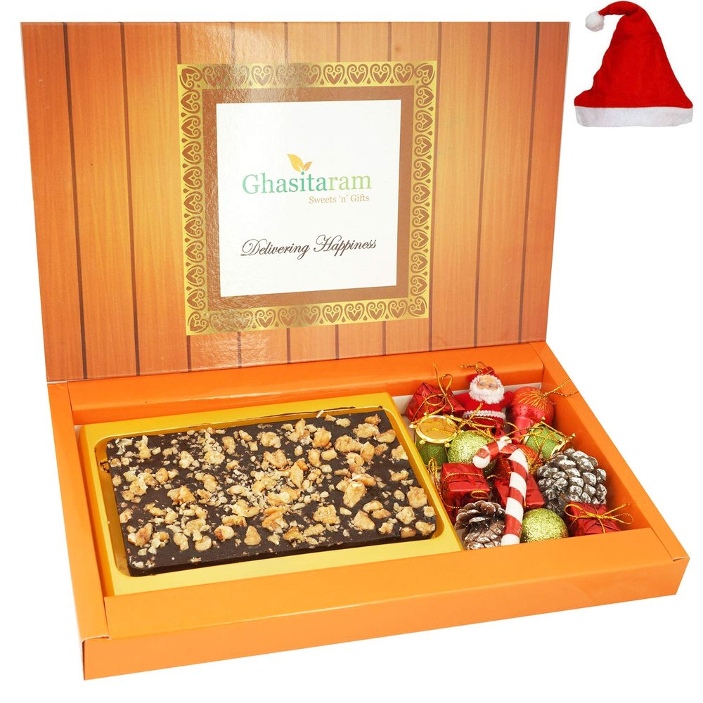Ghasitaram Gifts Christmas Gifts Walnut Chocolate Bark with Christmas Dcor