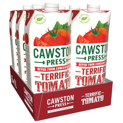 Cawston Press Tomato Pressed Juice - 1 Litre Pack of Juice Cartons All Natural Vegan No Added Sugar - Blended with a Squeeze of Lemon (Pack of 6)