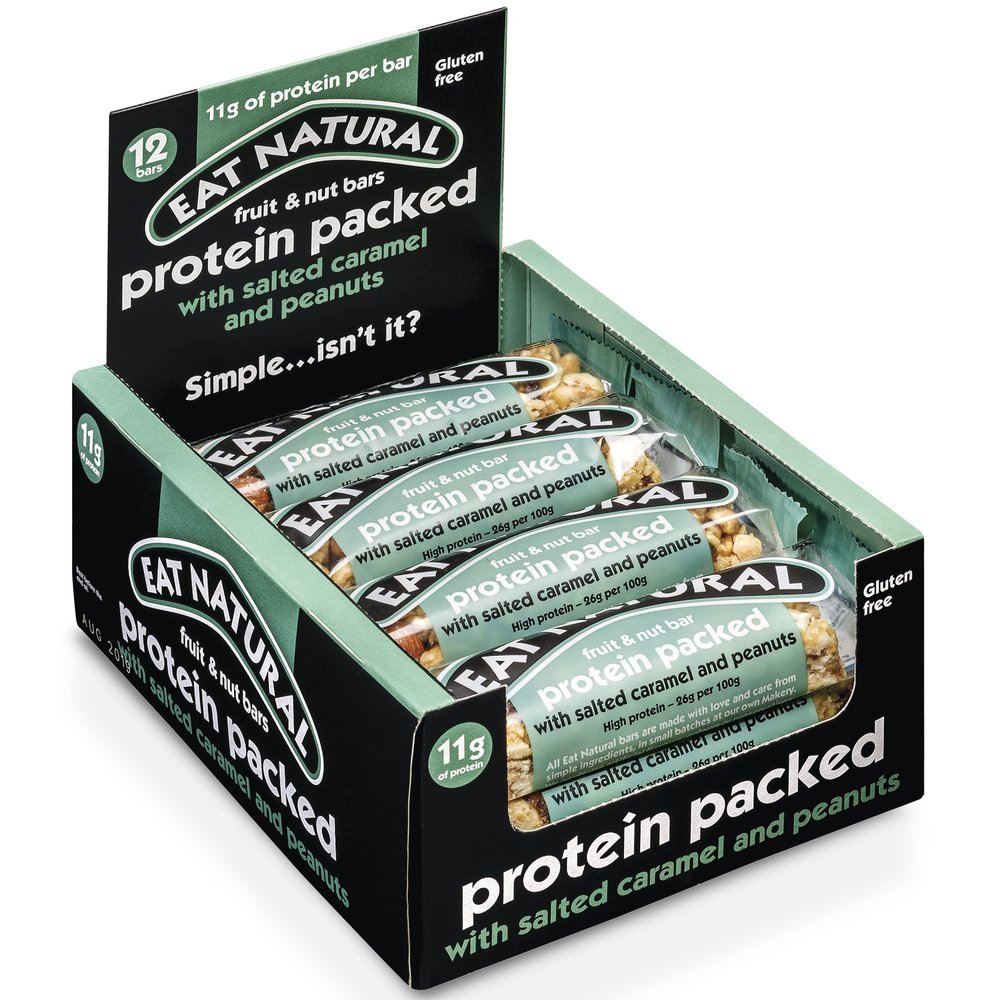 Eat Natural Protein Bars, Protein Packed with Salted Caramel & Peanuts Snack Bars  12 x 45g