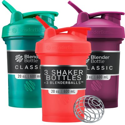BlenderBottle Classic V2 Shaker Bottle Perfect for Protein Shakes and Pre Workout, 20-Ounce (3-Pack) Red, Green, and Plum