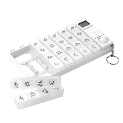 GHzzY Weekly Pill Box with Timer Reminder - 7-Day 28 Compartment Pill Container for Home & Travel - Medicine Organizer with Alarm,White