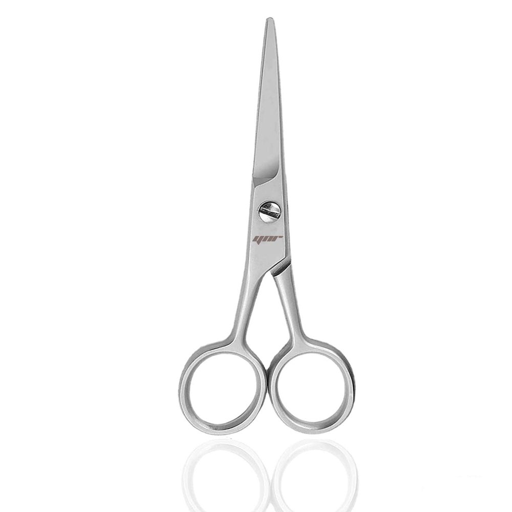 YNR Beard Scissors 4.5 Inch Moustache Scissors Ear and Nose Hair Trimming Scissors, Safety Use for Eyebrows, Eyelashes, and Ear Hair Professional Stainless Steel with Pouch