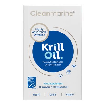Cleanmarine Krill Oil Packed with EPA & DHA Omega 3 with Added Astaxanthin and Choline Vitamin D Heart, Eye & Brain Health Joint & Immune Support - 30 Capsules