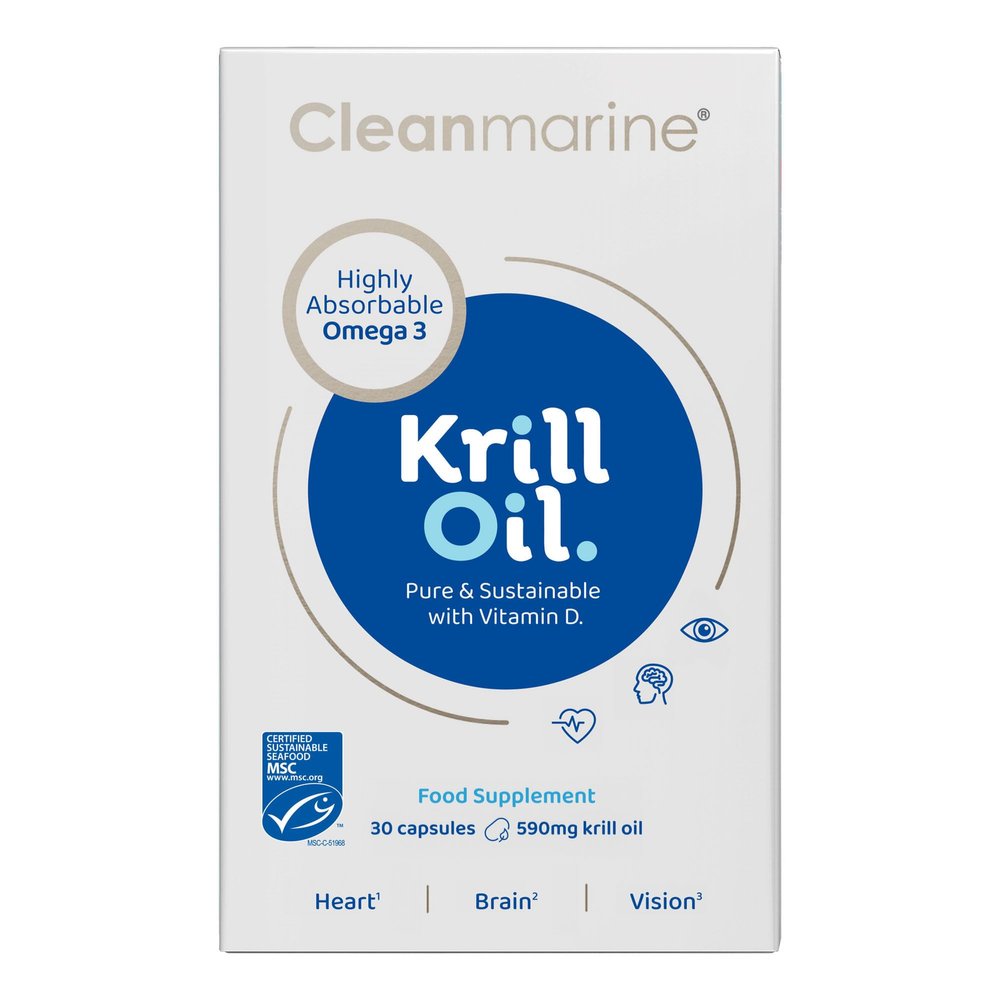 Cleanmarine Krill Oil Packed with EPA & DHA Omega 3 with Added Astaxanthin and Choline Vitamin D Heart, Eye & Brain Health Joint & Immune Support - 30 Capsules
