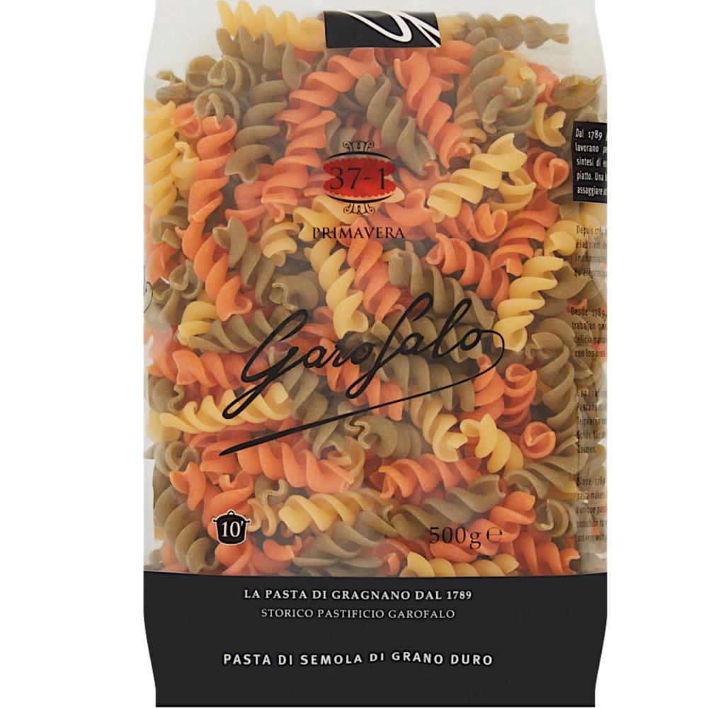 Garofalo Fusilli Tricolore Italian Dried Pasta, with Spinach and Tomato, 500g (Pack of 1)