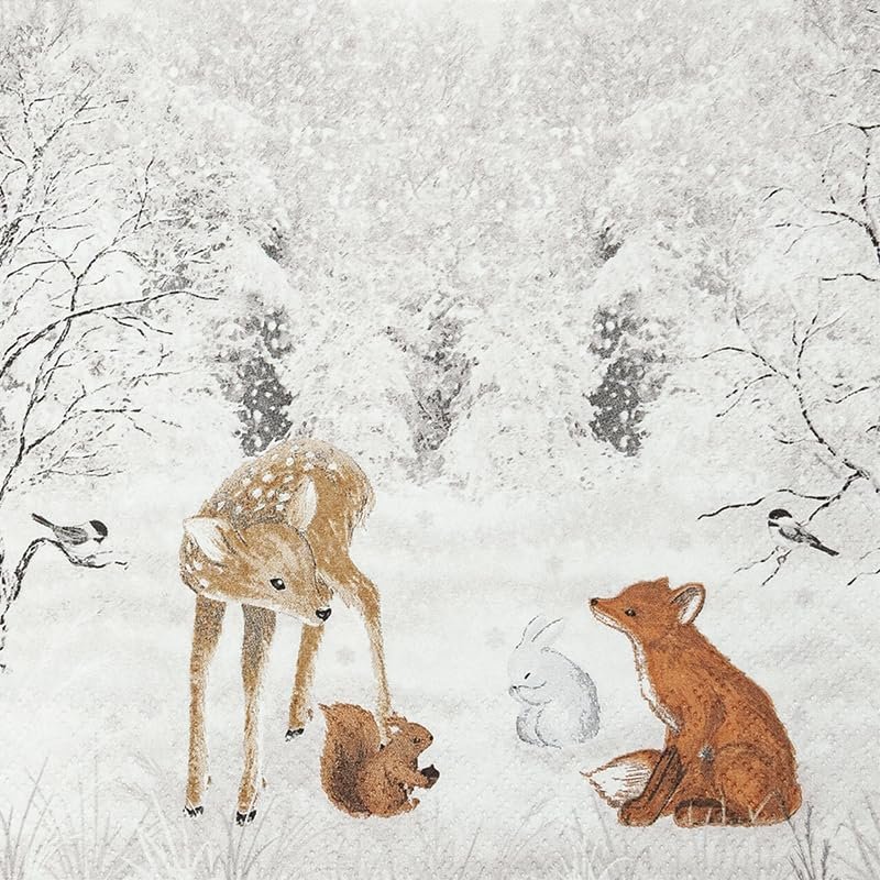 20 serviettes peaceful forest as table decoration for lovers of animals in winter 33 x 33 cm