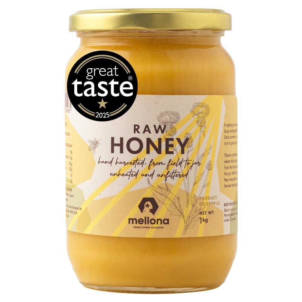 Mellona 100% Raw Honey, Natural Creamy Golden Honey, Unprocessed, Unheated & Unfiltered, 1KG