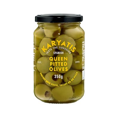 Karyatis Spanish Green Queen Olives in Brine, Glass Jar, 350 g