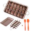 Brownie Pan Brownie Tin with Dividers, 18-Cavity and 12 by 8 inches, 900g Thickened Non-Stick Divided Brownie Tin for Baking /Precut Brownie Tray for Professional Slices, Carbon Steel (Champagne Gold) view 1