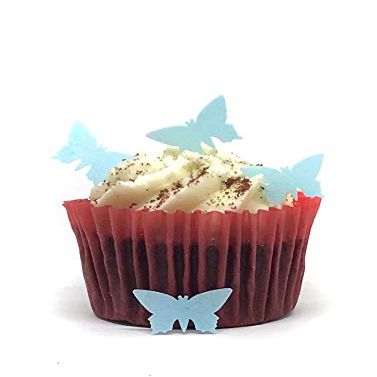 100 Precut Pale Blue Edible Wafer Paper Mini Butterfly Cake Toppers - Perfect for Cupcakes or Table Decorations