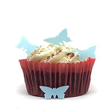 100 Precut Pale Blue Edible Wafer Paper Mini Butterfly Cake Toppers - Perfect for Cupcakes or Table Decorations