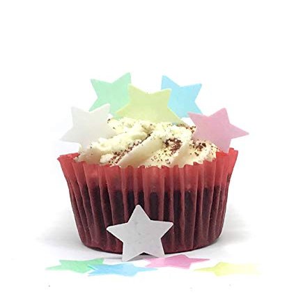 100 Precut Mixed Colour Edible Wafer Paper Stars Cake Toppers - White, Blue, Green, Yellow, Pink - Perfect for Cupcakes or Table Decorations