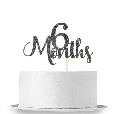 6 Months Cake Topper, Black Glitter Baby 1/2 Birthday Cake Topper, 100 Days, Baby Shower Party Decorations