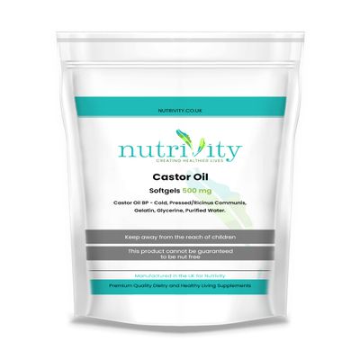 Castor Oil 500mg Soft Gels | Intestinal Help | Constipation Relief | Healthy Hair & Skin | Made in The UK to GMP Standards by Nutrivity (30)