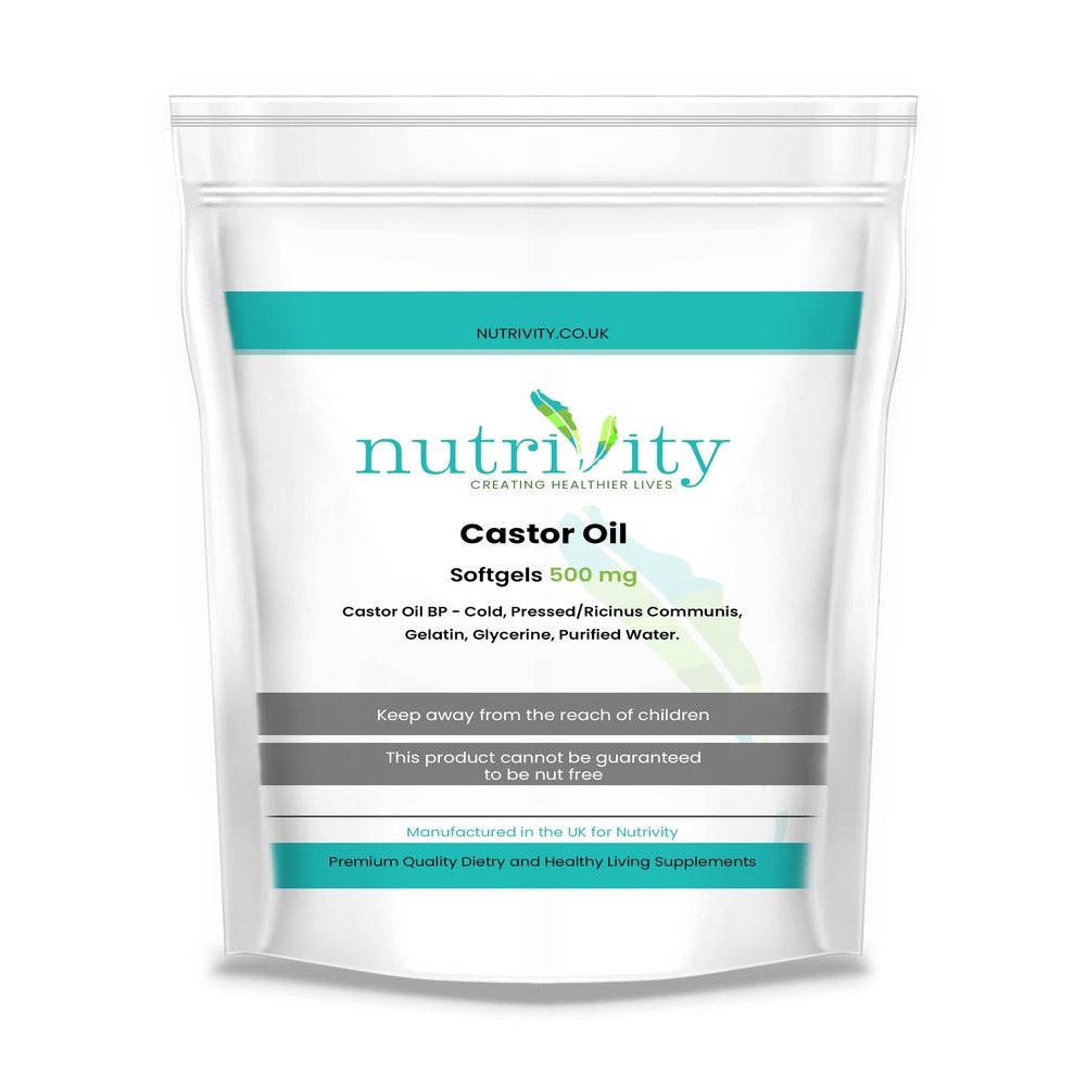 Castor Oil 500mg Soft Gels | Intestinal Help | Constipation Relief | Healthy Hair & Skin | Made in The UK to GMP Standards by Nutrivity (30)