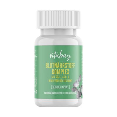 Vitabay Blood nutrient complex, 90 vegan capsules, nutrients from goji, acai and raspberries, with particularly compatible iron