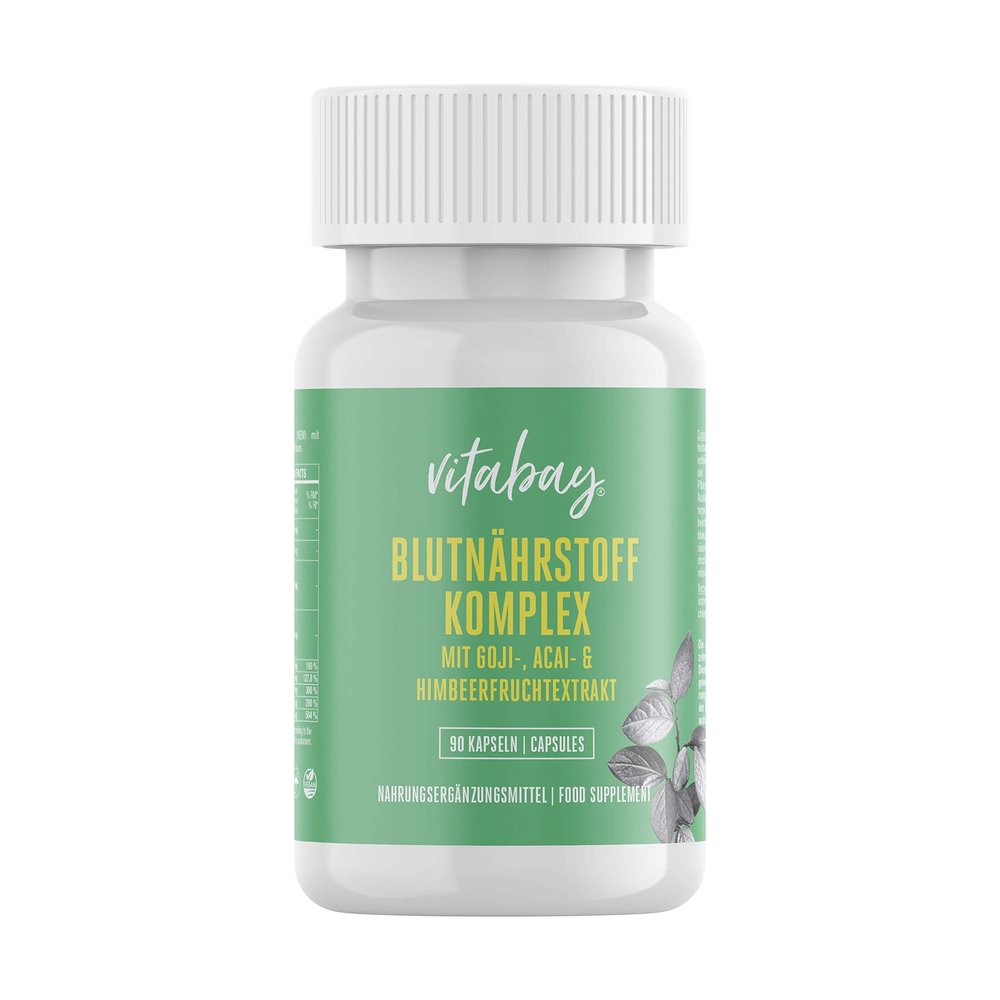 Vitabay Blood nutrient complex, 90 vegan capsules, nutrients from goji, acai and raspberries, with particularly compatible iron