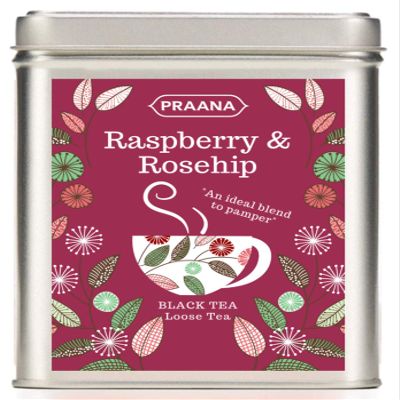 PRAANA TEA - Ceylon Black Tea with Real Rosehip and Raspberry Pieces - 100g