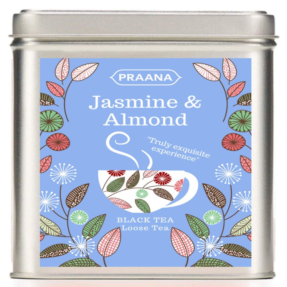 PRAANA TEA - Black Tea with Jasmine Buds and Almond - Gift Tin - 100g
