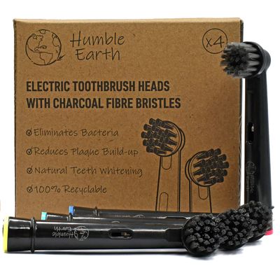 Humble Earth Recyclable Toothbrush Heads Compatible with Oral-B Electric Toothbrush, Charcoal Bristles (Pack of 4)