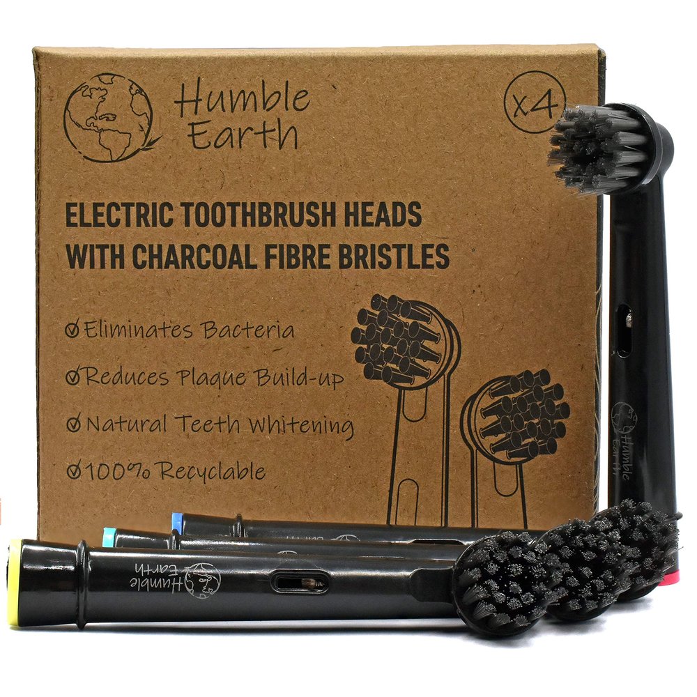 Humble Earth Recyclable Toothbrush Heads Compatible with Oral-B Electric Toothbrush, Charcoal Bristles (Pack of 4)