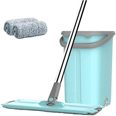 MU Cleanup Complete Wash and Dry Flat Mop and Bucket Cleaning System. Revolutionary Labour Saving Mop for All Floors,Blue