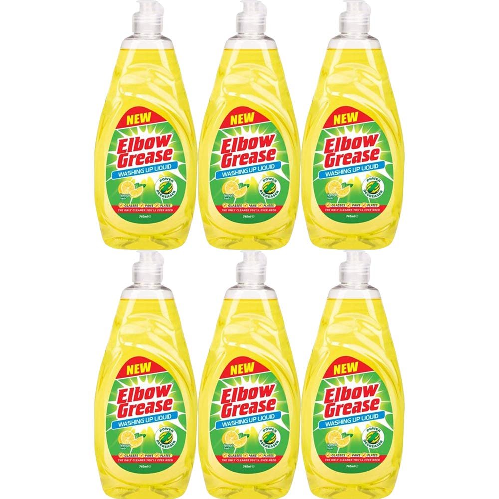 Elbow Grease Lemon Fresh Washing Up Liquid 740ml (6 Bottles)