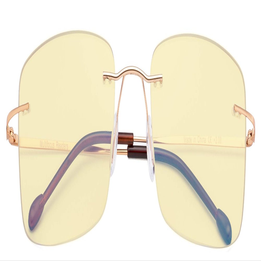 CessBlu Blue Light Blocking Glasses for Men Reading Computer Anti Glare UV Eyeglasses Flexible Rimless Yellow Filter (Gold)+2.0