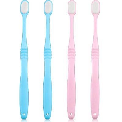 4 Pieces Extra Soft Toothbrushes Micro Nano Manual Toothbrush for Sensitive Gums with 20,000 Extra Soft Bristles for Fragile Gums Adult Kid Children (Blue, Pink)