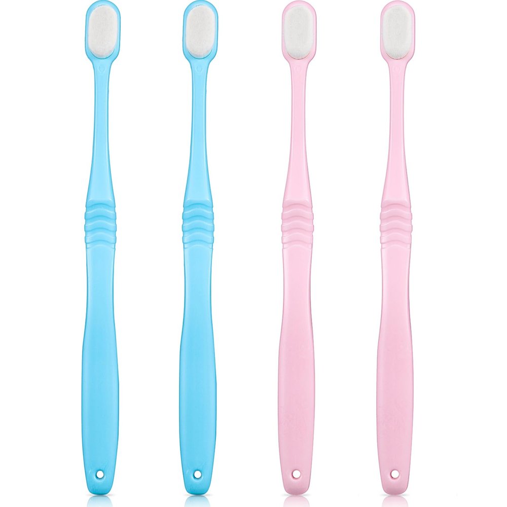 4 Pieces Extra Soft Toothbrushes Micro Nano Manual Toothbrush for Sensitive Gums with 20,000 Extra Soft Bristles for Fragile Gums Adult Kid Children (Blue, Pink)