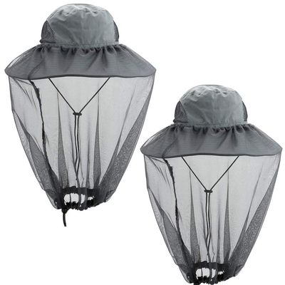 2 Pack Mosquito Head Net Hat Hats with Removable Veil Net Mesh Hiking Fishing Gardening Protect from Bee Mosquito for Women Men, Dark Gray