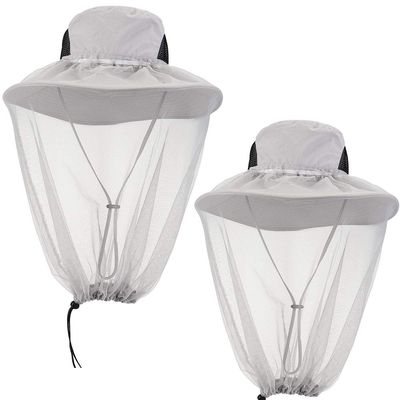 2 Pack Mosquito Head Net Hat Hats with Removable Veil Net Mesh Hiking Fishing Gardening Protect from Bee Mosquito for Women Men, Gray