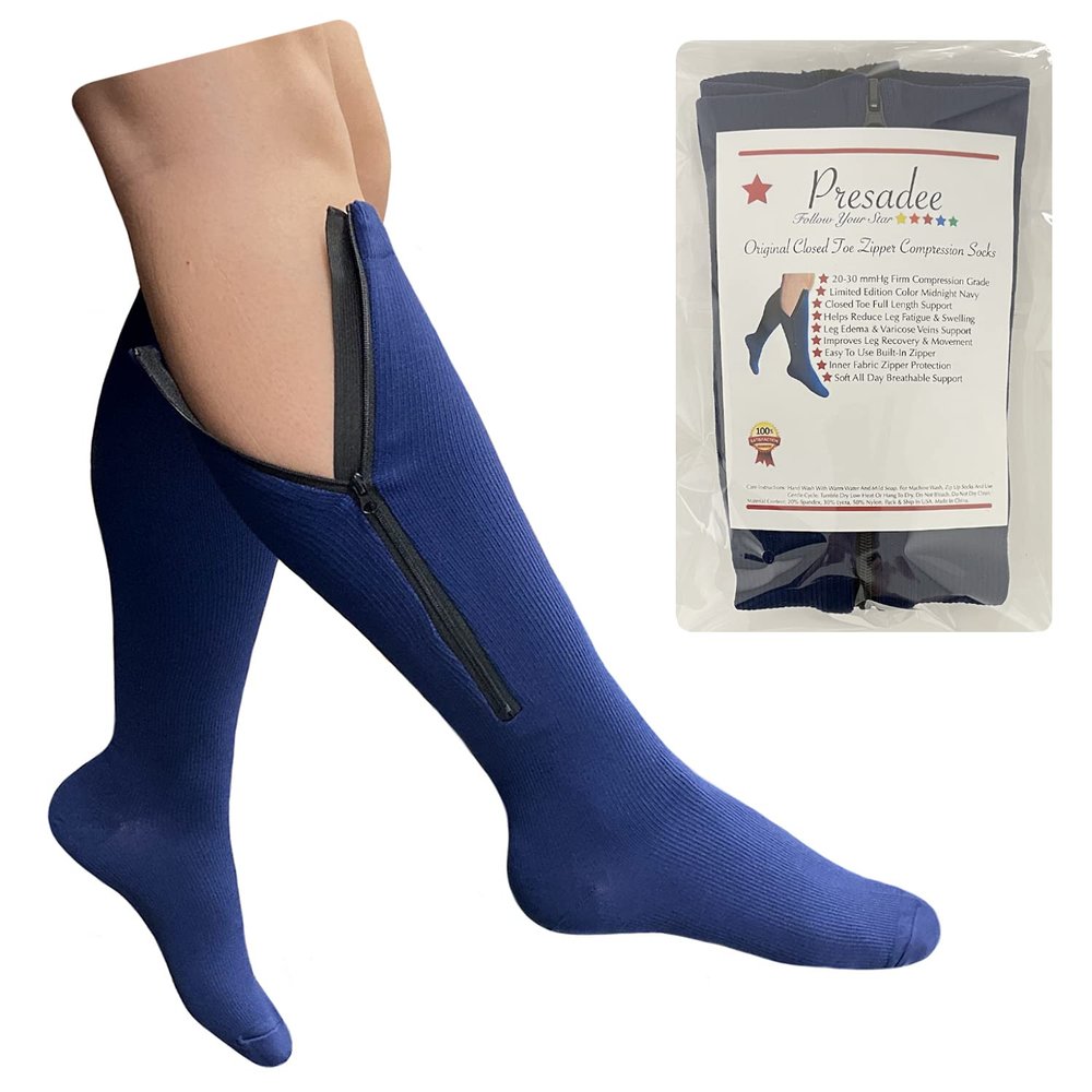 Presadee Original Navy 20-30 mmHg Firm Zipper Compression Leg Closed Toe Sock (3X-Large)