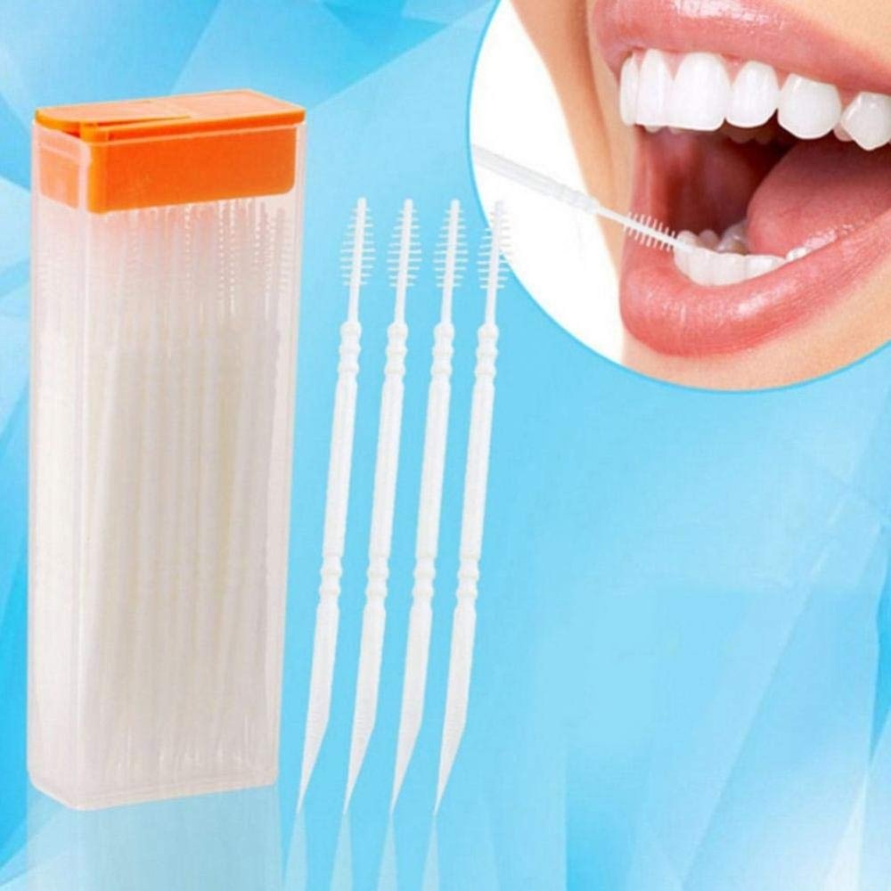 50pcs Portable Double Head Brush Tooth Picks Plastic Interdental Toothpick Brush Oral Care Random Color