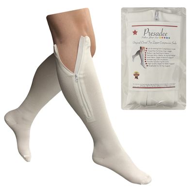 Presadee Original White 20-30 mmHg Firm Compression Leg Zipper Closed Toe Socks (2X-Large)