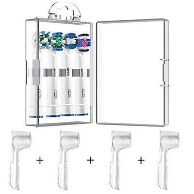 4 Packs Hygienic Protective Cover + 1 Electric Toothbrush Heads Storage Case for Oral B Toothbrush Heads
