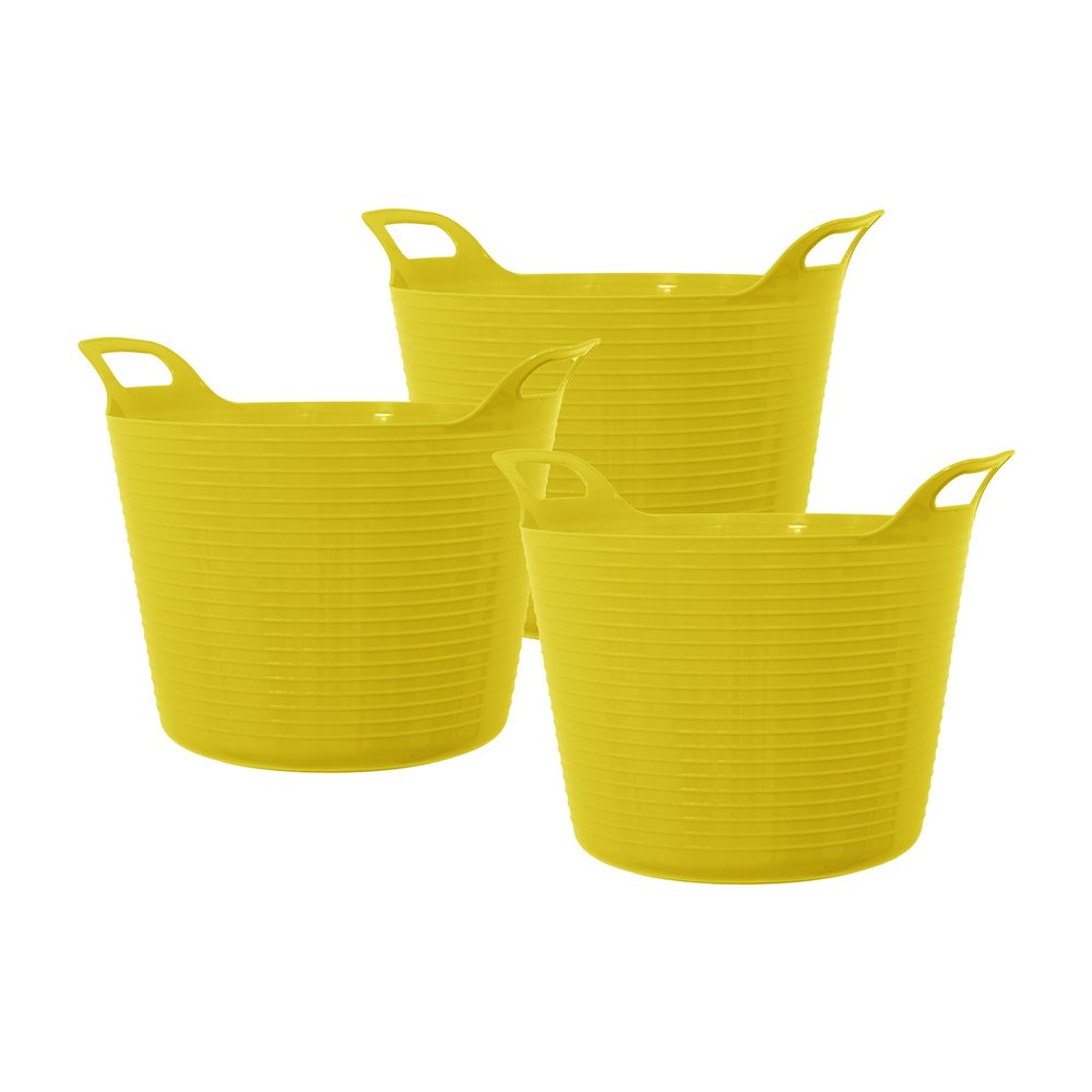42L 42 Litre Large Eco-Friendly Recycled Flexi Tub - Yellow - Multi Purpose Robust Flexible Storage Container Bucket, Set of 3.
