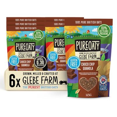 Glebe Farm Gluten Free PureOaty Chocolate Oat Granola 6PK, Healthy Wholegrain Oats To Help Lower Cholesterol, 100% British Oats, Vegan & High In Fibre, Delicious Granola Cereal, 6x 325g