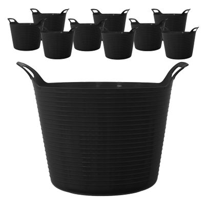 42L 42 Litre Large Eco-Friendly Recycled Flexi Tub - Black - Multi Purpose Robust Flexible Storage Container Bucket, Set of 10.