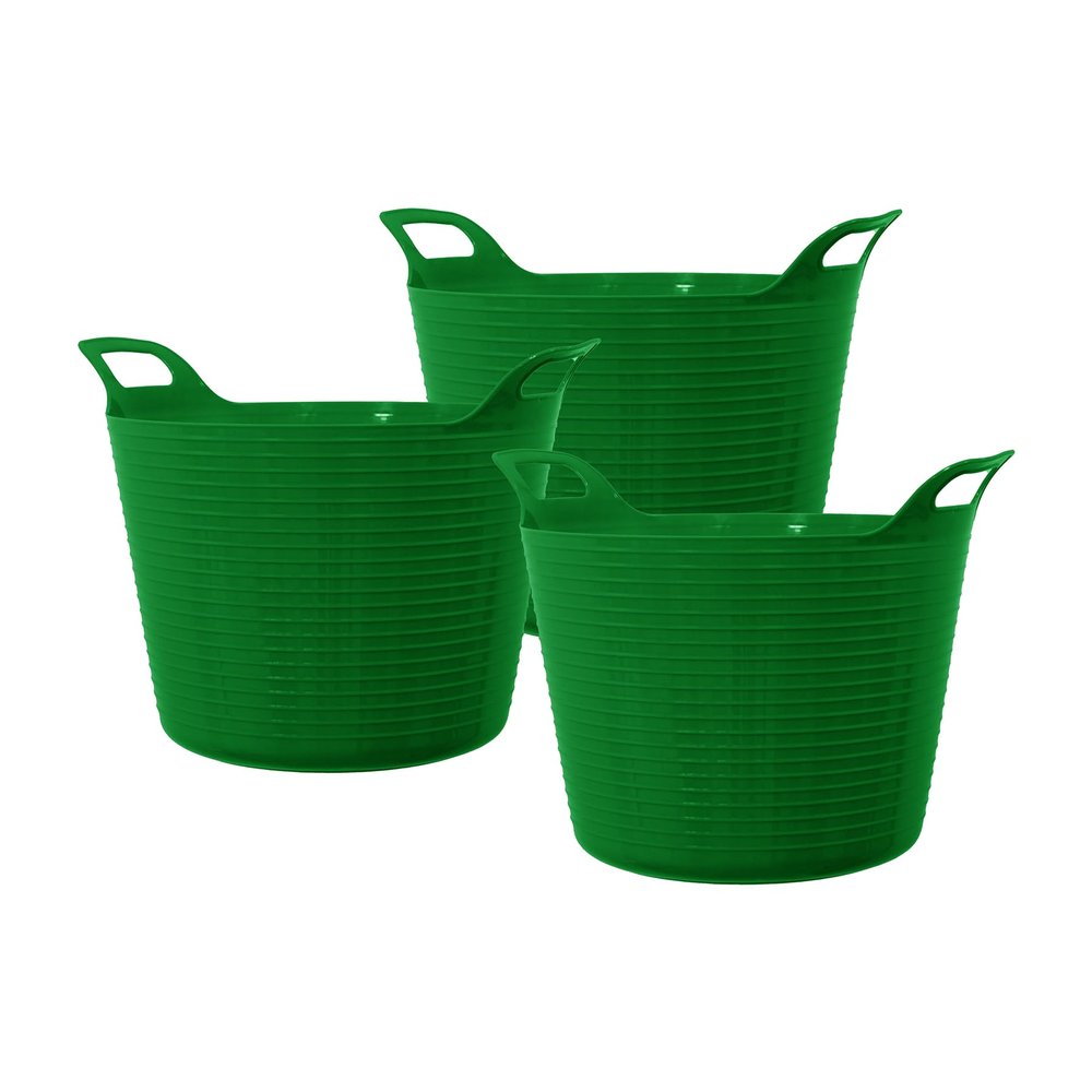 25L 25 Litre Small Eco-Friendly Recycled Flexi Tub - Dark Green - Multi Purpose Robust Flexible Storage Container Bucket, Set of 3.