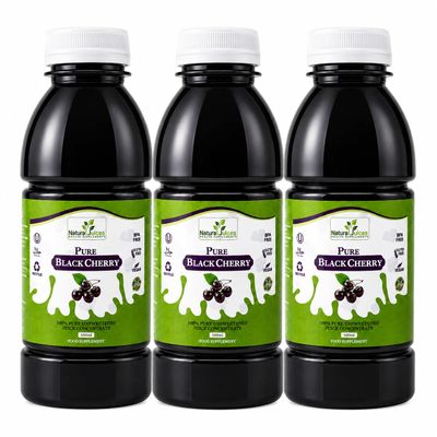 Natural Juices Pure Black Cherry Juice Concentrate 500ml | SuperSaver Pack of 3 Bottles| No Added Sugar | No Preservatives or Additives | Gluten Free | Vegan Friendly