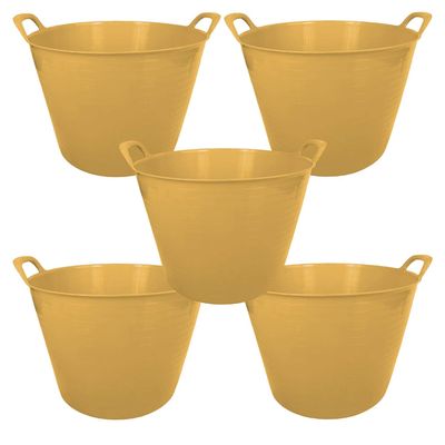 25L 25 Litre Small Eco-Friendly Recycled Flexi Tub - Yellow - Multi Purpose Robust Flexible Storage Container Bucket, Set of 5.