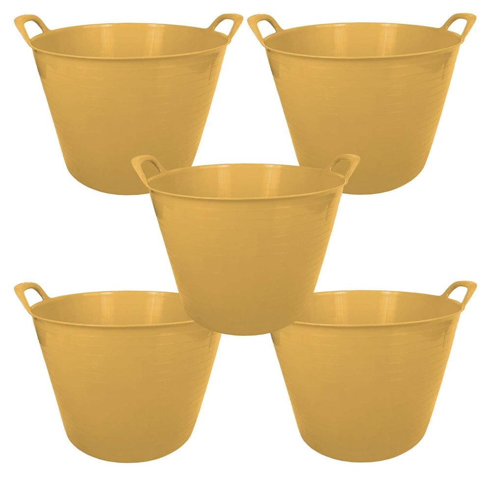 25L 25 Litre Small Eco-Friendly Recycled Flexi Tub - Yellow - Multi Purpose Robust Flexible Storage Container Bucket, Set of 5.