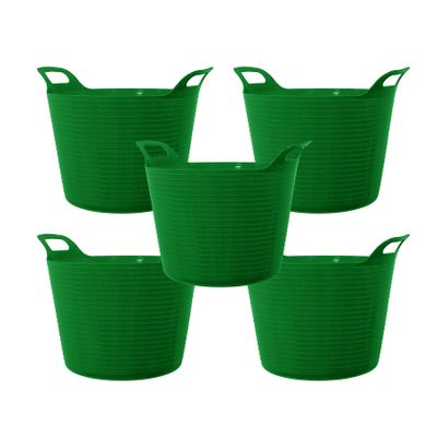 25L 25 Litre Small Eco-Friendly Recycled Flexi Tub - Dark Green - Multi Purpose Robust Flexible Storage Container Bucket, Set of 5.