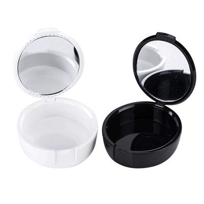 2Pcs Portable Plastic Orthodontic Retainer Case with Round Mirror and Ventilation Holes Personal Denture Storage Boxes Container, Black and White