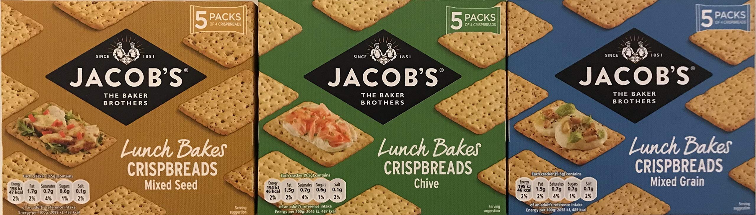 Jacobs Lunch Bakes Crispbread 3X 190g Multipack - 3 Flavours - Mixed Grain, Chive and Mixed Seed