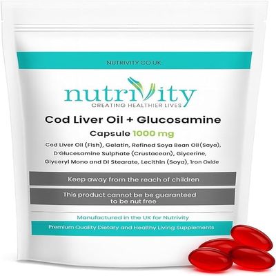 Cod Liver Oil + Gluco 1000mg Capsules Nutrivity UK for Joint Health (60)