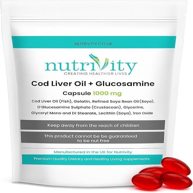 Cod Liver Oil + Gluco 1000mg Capsules Nutrivity UK for Joint Health (30)